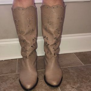 taupe eyelet boots
